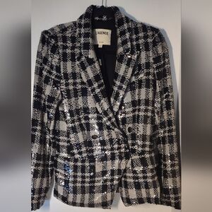 L'AGENCE Sequin Black and White Checkered Blazer Size 4 #605
